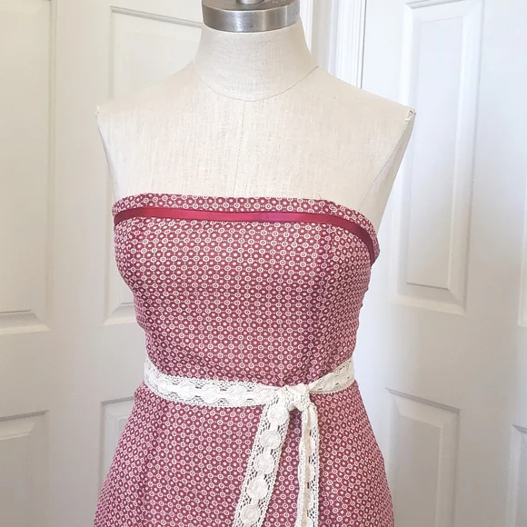 VICTORIAS SECRET MODA INTERNATIONAL Strapless Dress Burgundy Ivory SIZE 4 - Picture 6 of 15